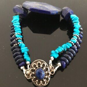 Lapis Lazuli Sleeping Beauty Turquoise 925 Sterling Silver Bracelet Large Blue
